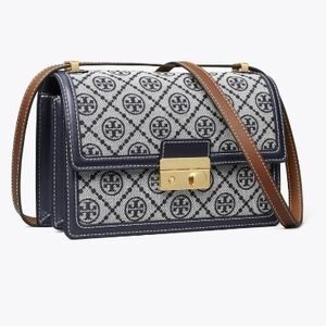 Tory Burch Patterned Crossbody Bag in Navy and Brown
